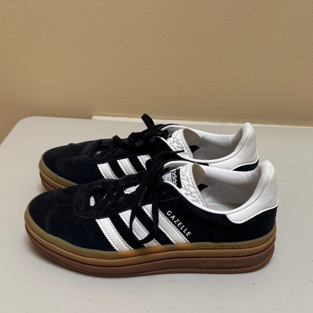 Adidas Gazelle Black and White Platform Sneakers